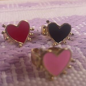 3 brass heart enamel rings